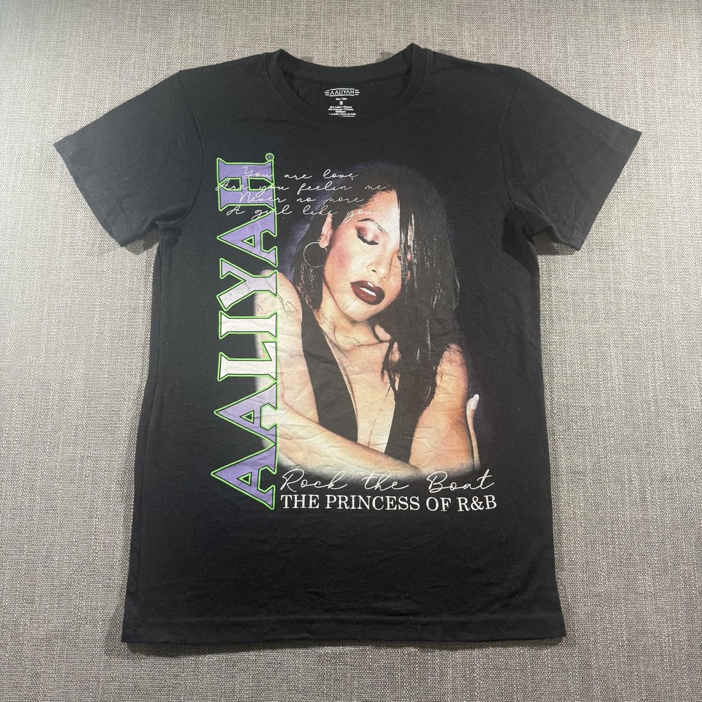 Aaliyah Shirt Womens Small Black Rock The Boat Princess R&B Graphic Tee Music